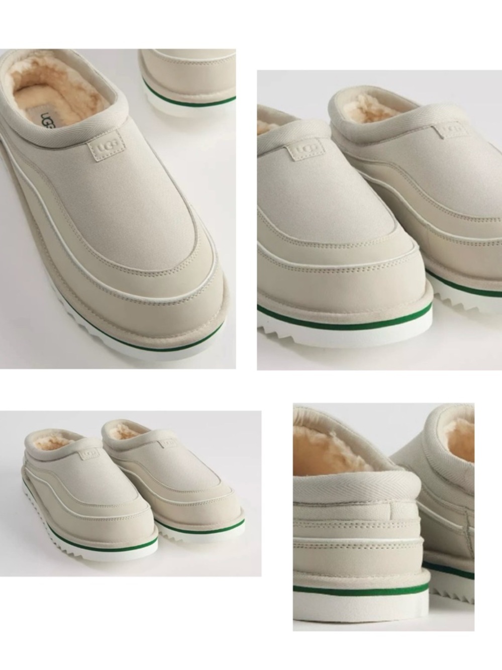 UGG Men’s Cream Slip-On Shearling-Lined Clog with Green Accent